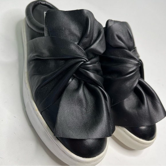 HALOGEN Manny Black Leather Twist Knotted Bow Slip-on White Rubber Sneaker Shoes - Picture 6 of 12